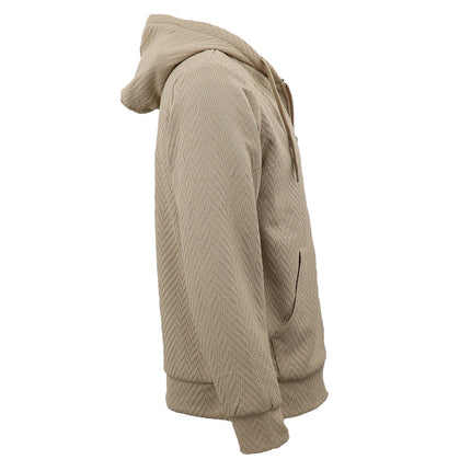 Khaki Sherpa Lined Men's Winter Jacket Coat - Full Zip Jacquard Hoodie