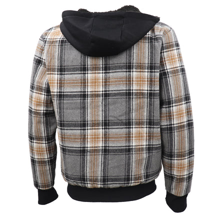 Men's Thick Sherpa Fur Lined Plaid Hoodie Shirt Jacket Zip Hooded Coat Sweater - Black & Yellow