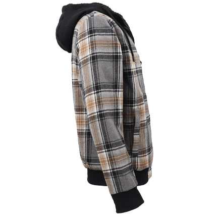 Men's Thick Sherpa Fur Lined Plaid Hoodie Shirt Jacket Zip Hooded Coat Sweater - Black & Yellow
