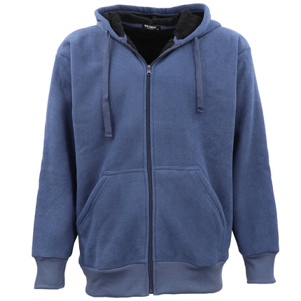 Men's Thick Winter Sherpa Fur Zip Up Hoodie Coat Jumper Hooded Jacket Sweater - Blue