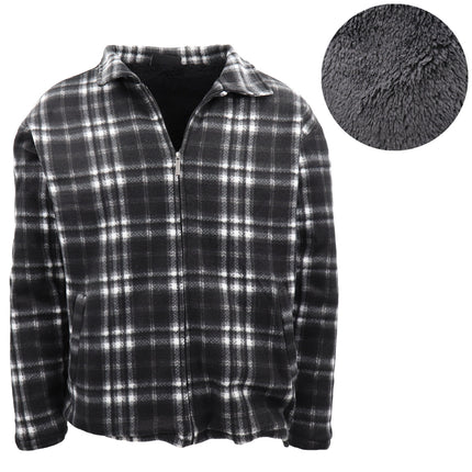 Men's Thick Zip Up Shirt Jacket w/ Winter Sherpa Fur Fleece Jumper Coat Sweater - Black