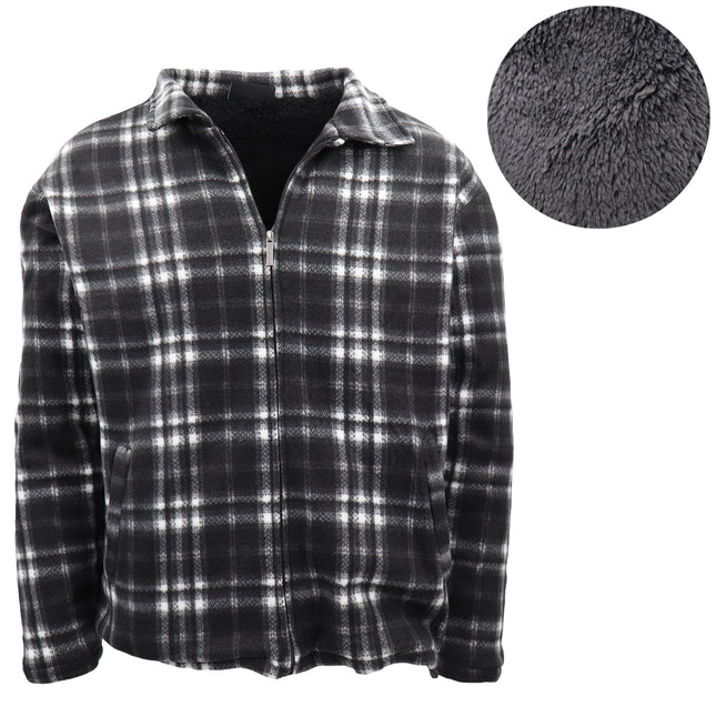 Men's Thick Zip Up Shirt Jacket w/ Winter Sherpa Fur Fleece Jumper Coat Sweater - Black