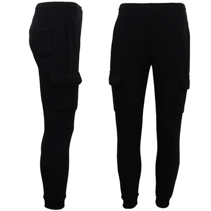 mens-fleece-cargo-track-pants-5-pockets-slim-cuff-casual-trousers-w-elastic-hem