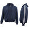 Mens Unisex Sports Zip Up Hoodie Hooded Jacket Fleece Sweat Shirt Jumper Sweater - Navy w White Stripes