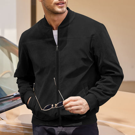 Men's Varsity Bomber Flight Jacket Breathable Windbreaker Zip Coat Faux Leather - Black