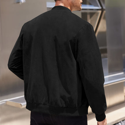 Men's Varsity Bomber Flight Jacket Breathable Windbreaker Zip Coat Faux Leather - Black