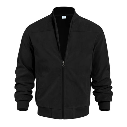 Men's Varsity Bomber Flight Jacket Breathable Windbreaker Zip Coat Faux Leather - Black