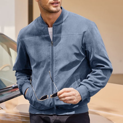 Men's Varsity Bomber Flight Jacket Breathable Windbreaker Zip Coat Faux Leather - Blue