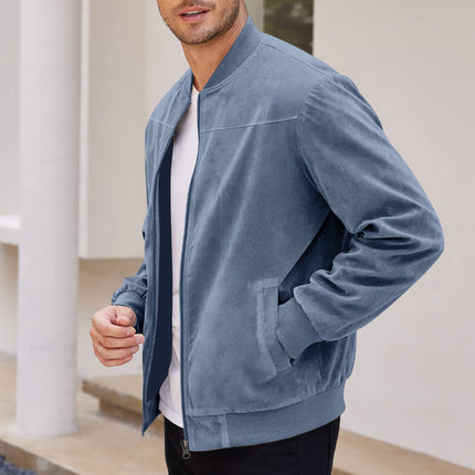 Men's Varsity Bomber Flight Jacket Breathable Windbreaker Zip Coat Faux Leather - Blue