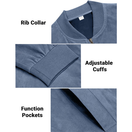 Men's Varsity Bomber Flight Jacket Breathable Windbreaker Zip Coat Faux Leather - Blue