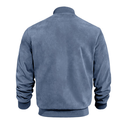 Men's Varsity Bomber Flight Jacket Breathable Windbreaker Zip Coat Faux Leather - Blue