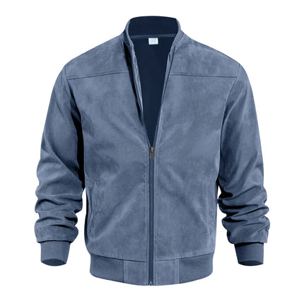 Men's Varsity Bomber Flight Jacket Breathable Windbreaker Zip Coat Faux Leather - Blue