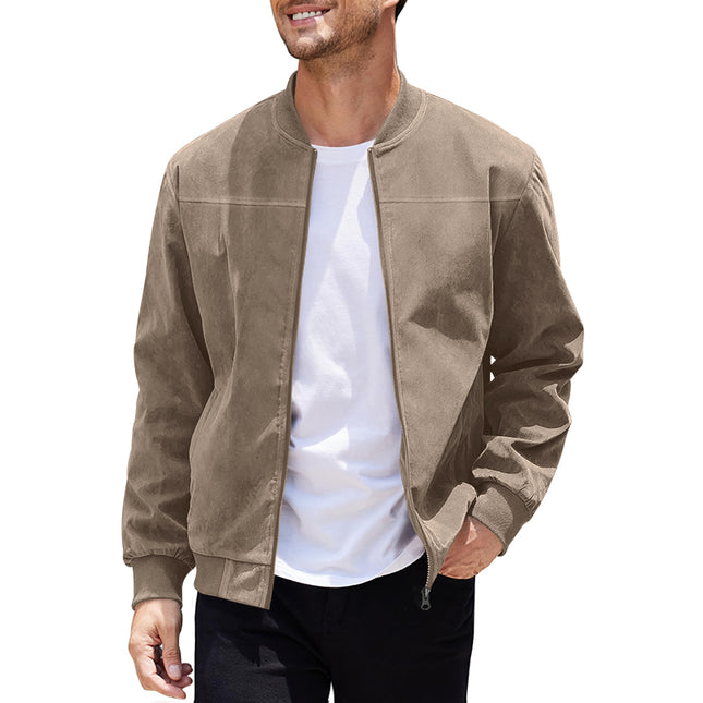 Men's Varsity Bomber Flight Jacket Breathable Windbreaker Zip Coat Faux Leather - Brown