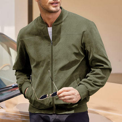 Men's Varsity Bomber Flight Jacket Breathable Windbreaker Zip Coat Faux Leather - Green