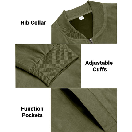 Men's Varsity Bomber Flight Jacket Breathable Windbreaker Zip Coat Faux Leather - Green