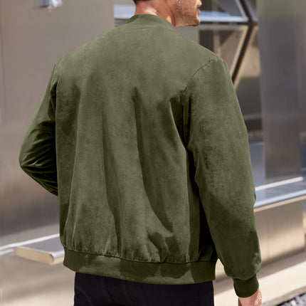 Men's Varsity Bomber Flight Jacket Breathable Windbreaker Zip Coat Faux Leather - Green