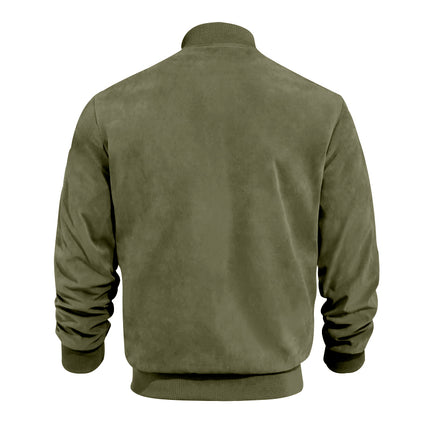 Men's Varsity Bomber Flight Jacket Breathable Windbreaker Zip Coat Faux Leather - Green