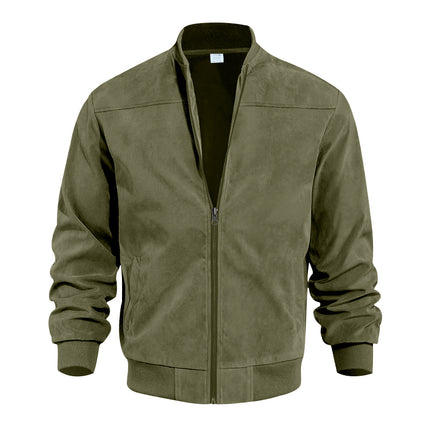 Men's Varsity Bomber Flight Jacket Breathable Windbreaker Zip Coat Faux Leather - Green