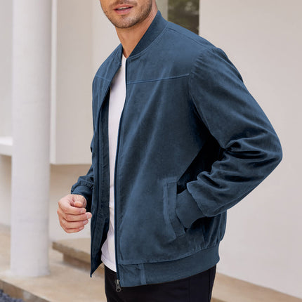 Men's Varsity Bomber Flight Jacket Breathable Windbreaker Zip Coat Faux Leather - Navy