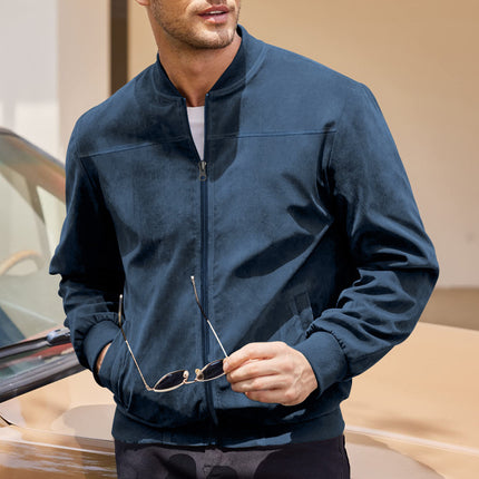 Men's Varsity Bomber Flight Jacket Breathable Windbreaker Zip Coat Faux Leather - Navy