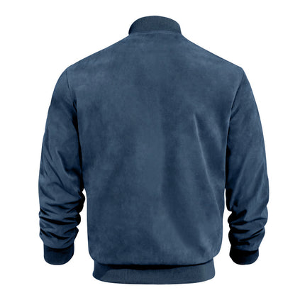 Men's Varsity Bomber Flight Jacket Breathable Windbreaker Zip Coat Faux Leather - Navy