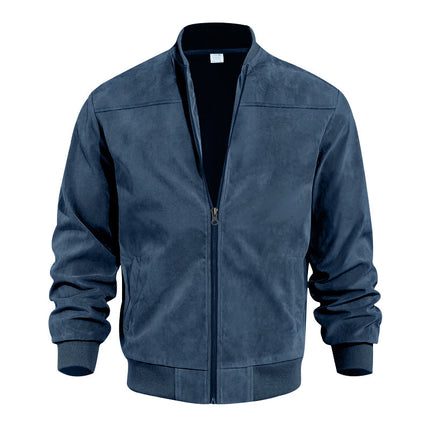 Men's Varsity Bomber Flight Jacket Breathable Windbreaker Zip Coat Faux Leather - Navy