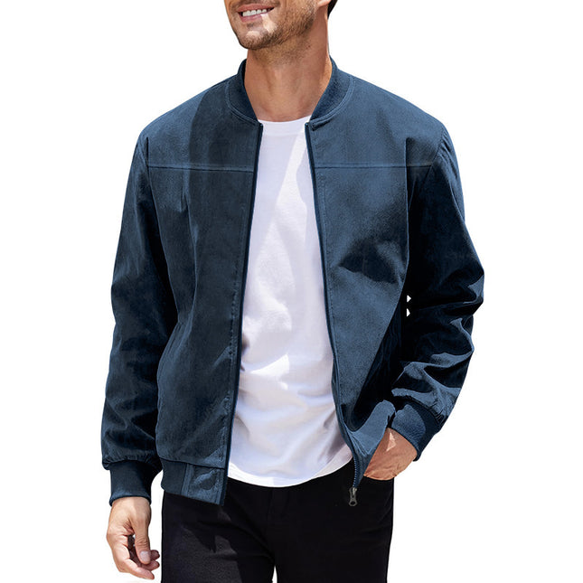 Men's Varsity Bomber Flight Jacket Breathable Windbreaker Zip Coat Faux Leather - Navy