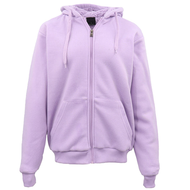 Mens Women's Thick Zip-Up Hoodie w Sherpa Fur Winter Unisex Hooded Jacket Jumper - Light Purple