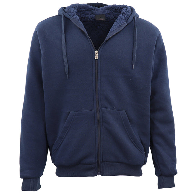 Mens Women's Thick Zip-Up Hoodie w Sherpa Fur Winter Unisex Hooded Jacket Jumper - Navy