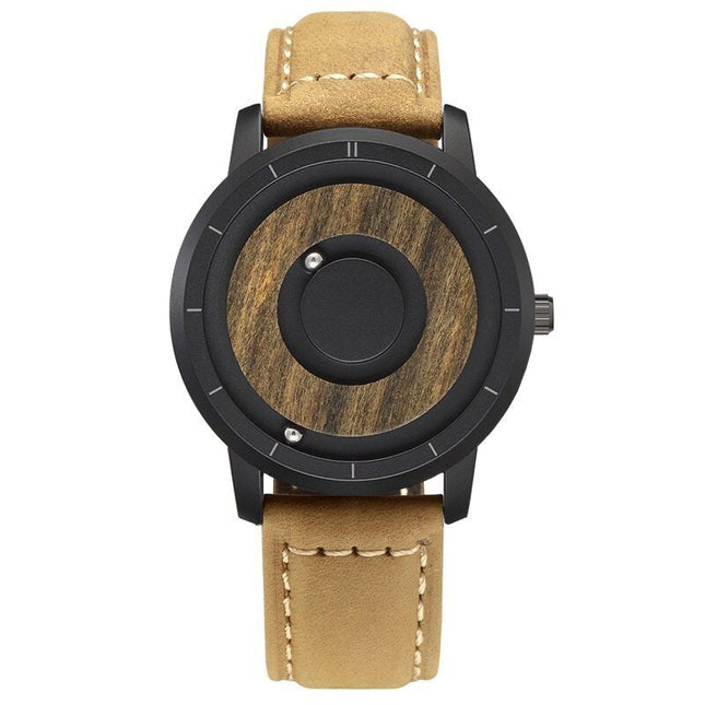 Men's Wooden Dial Magnetic Quartz Cascual Sports Wrist Watch Steel Leather Strap - Zmart Australia