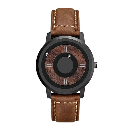 Men's Wooden Dial Magnetic Quartz Sports Cascual Wrist Watch Steel Leather Strap - Zmart Australia