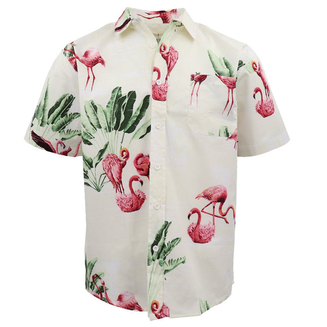 100% Cotton Adults Hawaiian Beach Shirt Summer Casual Tee Tops - Flamingo Garden