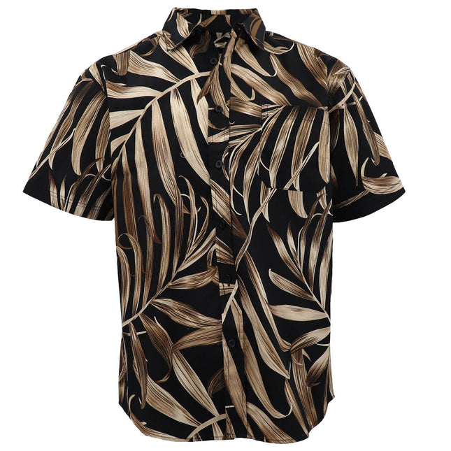 100% Cotton Adults Hawaiian Beach Shirt Summer Casual Tee Tops - Palm Leaf