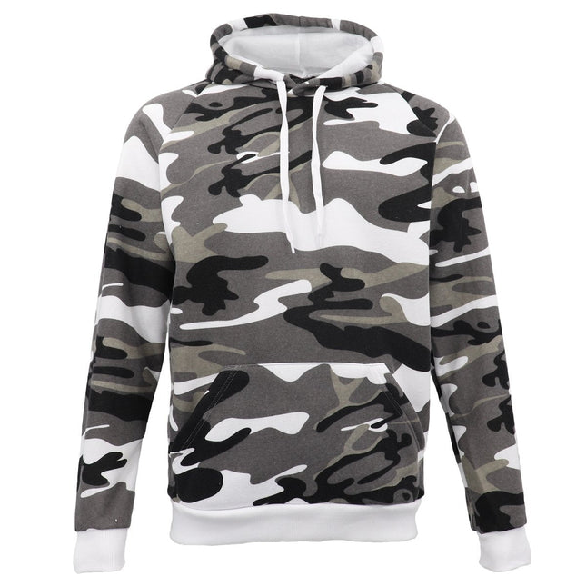 New Adult Men's Fleece Pullover Hoodie Hooded Jacket Military Camouflage Sweater - White Camo