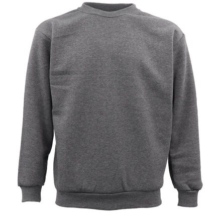 New Adult Unisex Plain Pullover Fleece Jumper Mens Long Sleeve Crew Neck Sweater - Grey