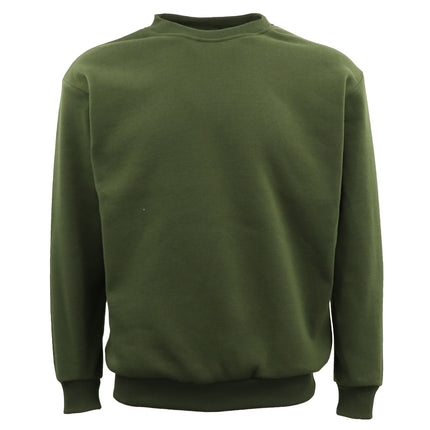 New Adult Unisex Plain Pullover Fleece Jumper Mens Long Sleeve Crew Neck Sweater - Olive