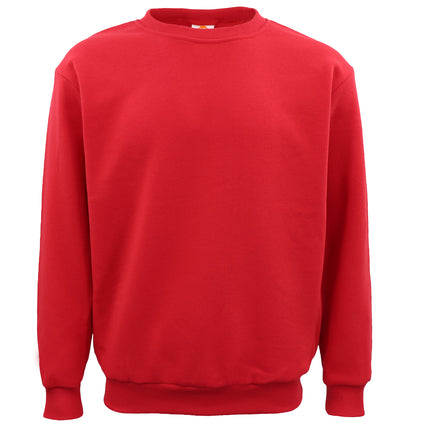 New Adult Unisex Plain Pullover Fleece Jumper Mens Long Sleeve Crew Neck Sweater - Red
