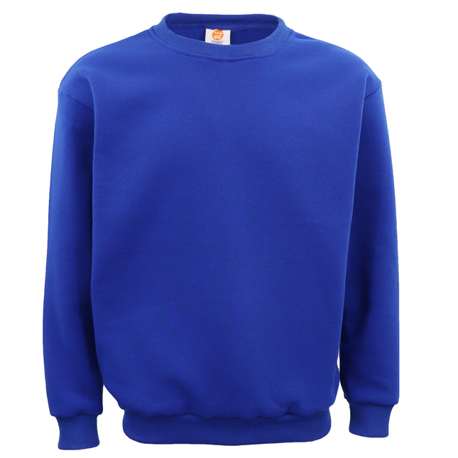 New Adult Unisex Plain Pullover Fleece Jumper Mens Long Sleeve Crew Neck Sweater - Royal Blue