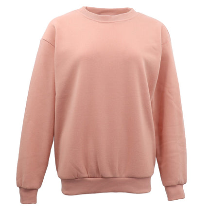 New Adult Unisex Plain Pullover Fleece Jumper Mens Long Sleeve Crew Neck Sweater - Wash Pink