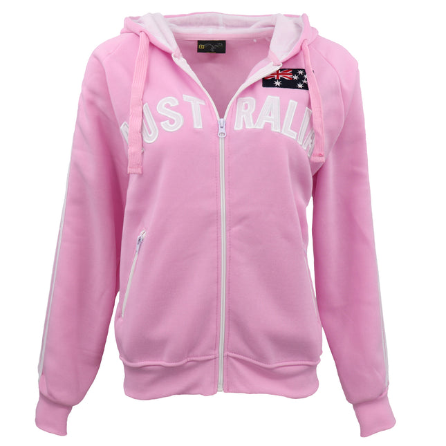 New Adults Australia Day Zip Up Hoodie Jacket w Flag Souvenir Jumper Sports Coat - Pink