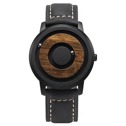 New Mens Innovative Wooden Magnetic Quartz Sports Watch Steel Leather Strap Gift - Zmart Australia