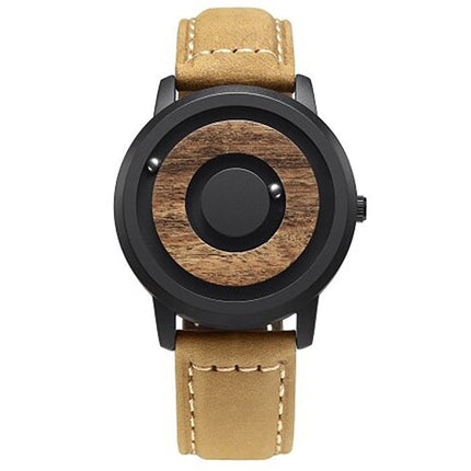 New Mens Innovative Wooden Magnetic Quartz Sports Watch Steel Leather Strap Gift - Zmart Australia