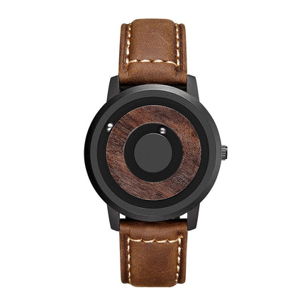 New Mens Innovative Wooden Magnetic Quartz Sports Watch Steel Leather Strap Gift - Zmart Australia