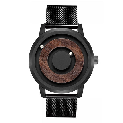 New Mens Innovative Wooden Magnetic Quartz Sports Watch Steel Leather Strap Gift - Zmart Australia