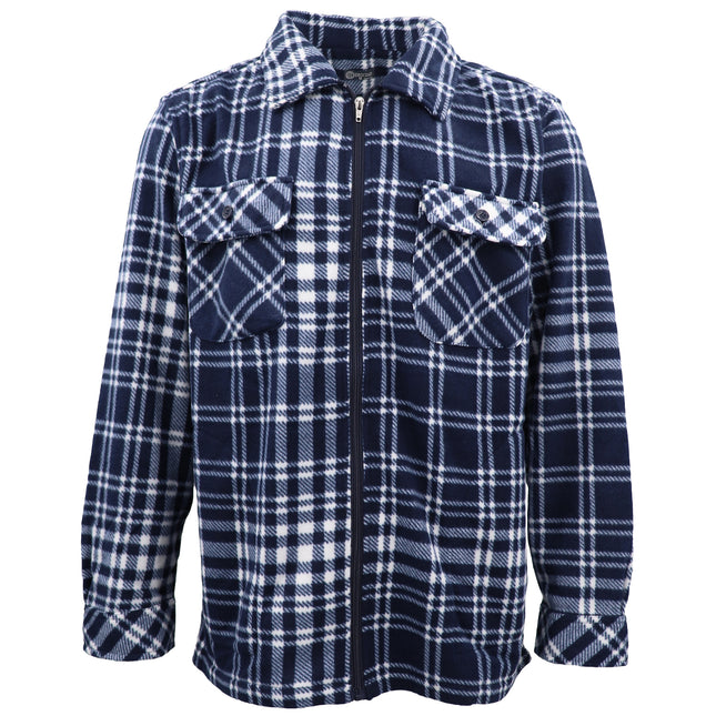 New Mens Long Sleeve Flannelette Shirt Premium Check Flannel Polar Fleece Jacket - Blue