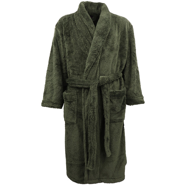 New Women's Men's Supersoft Luxurious Coral Fleece Bath Robe Dressing Gown Warm - Olive Green