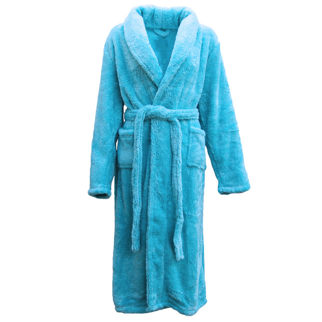 New Women's Men's Supersoft Luxurious Coral Fleece Bath Robe Dressing Gown Warm - Aqua