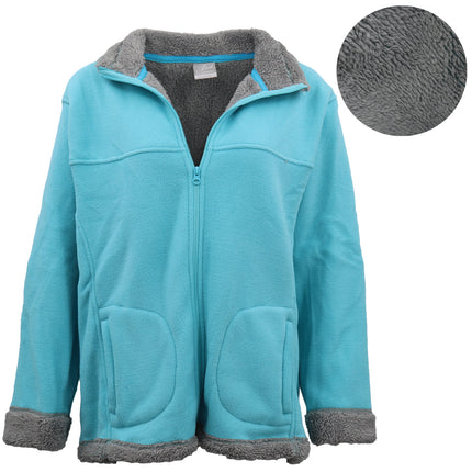 New Women's Thick Fanx Sherpa Fur Shirt Fleece Lined Jacket Jumper Sweater Warm - Blue