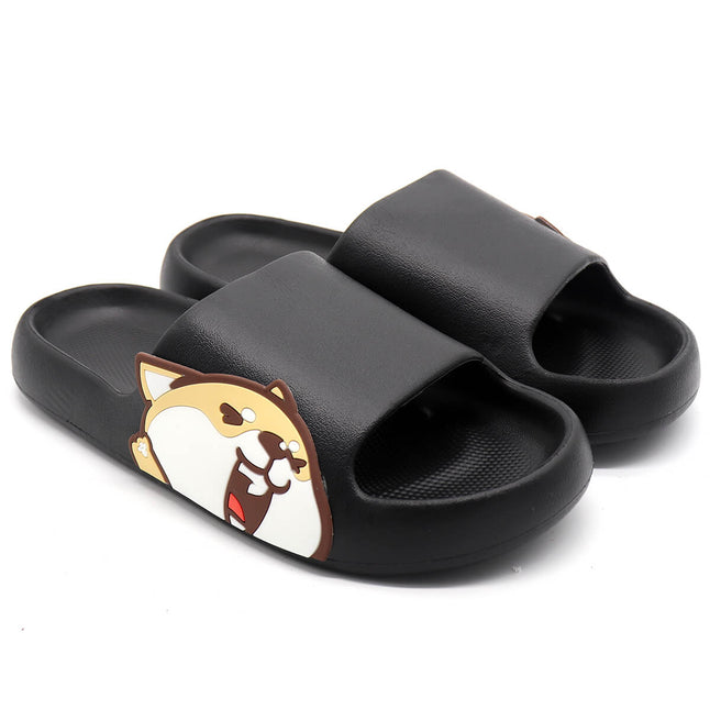 Pillow Slides Sandals Anti-Slip Ultra Soft Slippers Shoes Cute Shiba Inu Cloud - Black