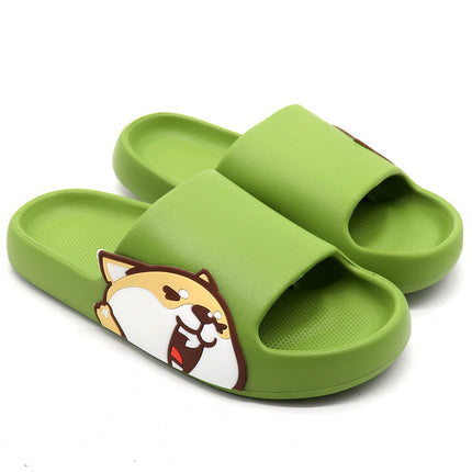 Pillow Slides Sandals Anti-Slip Ultra Soft Slippers Shoes Cute Shiba Inu Cloud - Green